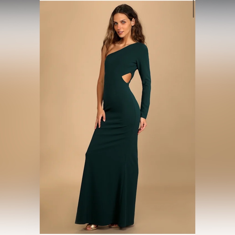 Lulus Dark Green Wondrous Romance One Shoulder  Cutout Mermaid Maxi Dress NWT XL